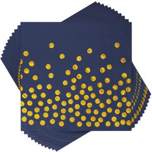 100PCS Blue Party Napkins Gold Dot Cocktail Paper Napkins Beverage Napkin for Birthday Wedding Dinner Disposable Supplies