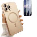 Magnetic Case for iPhone 15 Pro Max Phone Case for Women, [Compatible with MagSafe] Matte Metallic Design with Lens Protectors & 2 Screen Protectors for iPhone 15 Pro Max 6.7"-Champagne Gold