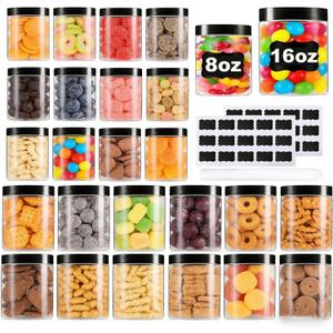 Large & Small Plastic Jars Combo (24 Pack) 12 Large 16 oz & 12 Small 8 oz Leak-Proof Clear Containers with Lids, Mason Jars, Perfect for Storing Spices, Cookie, Candy, Slime and Dry Food, Empty Jars