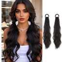 WZNBBOY 2PCS Curly Ponytail Extension with Elastic Tie 17 Inch Resistant Synthetic Natural Wavy Hairpiece Pony Tail Hair Extensions Wave Fake Ponytail Hairpieces for Women Daily Wear (Natural Black)