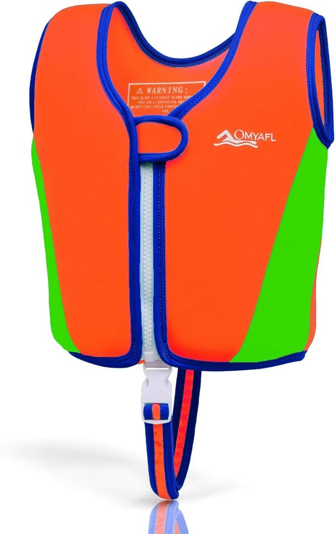 Toddler Swim Vest Kids Floaties Boys Girls Swim Float Jacket Buoyancy Swimwear, Orange/Green, Large(4-6yrs/45-60lbs)