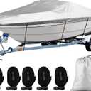 SPORTYOUTH Boat Cover 17-19ft, Trailerable Boats Covers Waterproof UV Protection 210D Oxford Fabric Fit V-Hull Tri-Hull Fish & Ski Boat Pro-Style Runabouts Bass Boats, 17'-19' Long 102" Wide