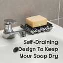 Zig Zag Terrazzo Stone Soap Dish for Bathroom Sink - Concrete Soap Saver for Bar Soap Holder for Shower - Sponge Holder - Self Draining Soap Dish Holder - Kitchen Soap Tray (Black)