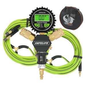 SAFELIFE 4 Tire Inflation & Deflation System, Up to 200" Wheelbase, Rapid High-Flow Air Up Down Kit w/Digital Pressure Gauge for Truck, Car, Trailers