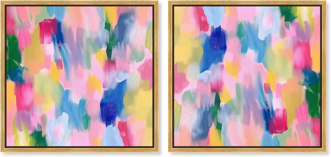 Art Remedy Saturaded Colors Art Canvas, 16" x 16", Gold Frame, Colorful Rhythm Set