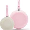 GreenLife Non Stick Fry Pan Set (7" & 10"), Non-Toxic PFAS-Free Ceramic Skillets, Dishwasher & Oven Safe, Egg Omelet Frying Pans, Stay- Cool Handles, Kitchen Home Cooking Essentials, Pink