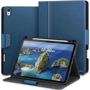 KingBlanc for iPad Air 13-inch Case (M3 2025/M2 2024) with Pencil Holder, PU Leather Durable Protective Stand Folder Cover, Auto Wake/Sleep, Multi-Angle for Viewing/Typing, Magnetic Clasp, Blue