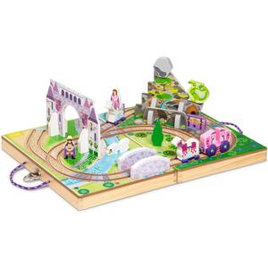Melissa & Doug 19-Piece Wooden Take-Along Tabletop Kingdom  Carriage, Horse, Unicorn, Dragon, More