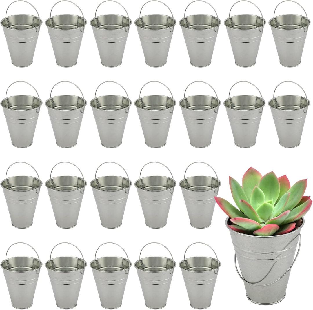 JEUIHAU 25 PCS 5x4.5 inch Galvanized Mini Buckets - Tin Pails for Parties, Ice, Snacks, Craft, Decorations, Garden Planters