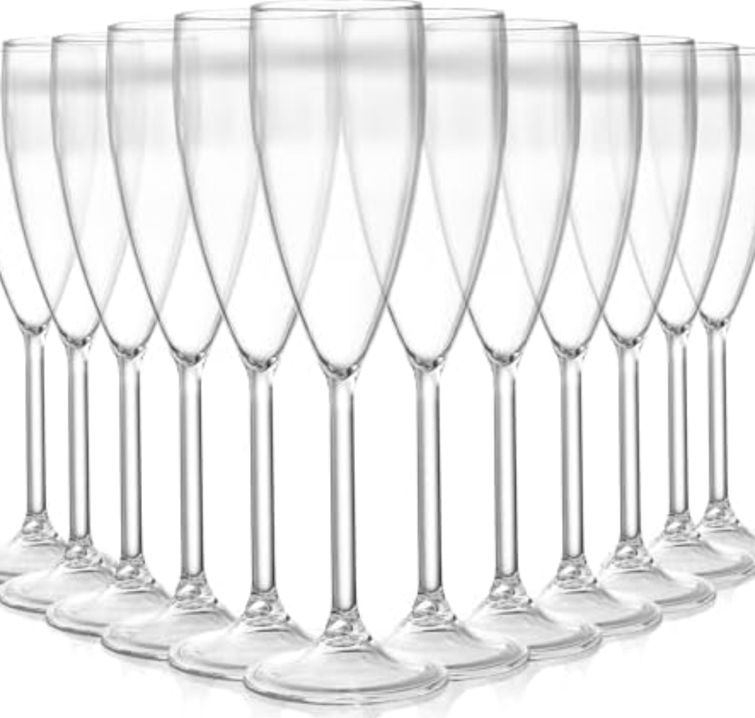 Elsjoy 12 Pack Plastic Champagne Flute, 6 oz Unbreakable Champagne Glasses Stemmed Champagne Coupes, Reusable Shaterproof Champagne Toasting Cups for Event, Wedding, Party