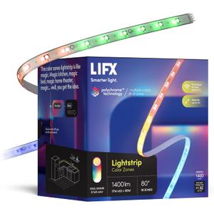 LIFX Smart WiFi Light Strip 6.6ft (Polychrome Multicolor, 8 Addressable Zones) Cuttable & Extendable Up to 32.8ft, Works with Alexa, Google Home & Siri, LED Strip Kit with Controller & Power Supply