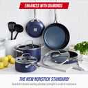 Blue Diamond 10 Piece Nonstick Cookware Set, Diamond Ceramic Pots & Pans, Dishwasher & Metal Utensil Safe, Non Toxic PFAS-Free, Kitchen Cooking Sauce & Saute Pans, Oven & Broiler to 600F, Blue