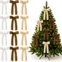 Hoteam 12pcs Large Furry Christmas Bows 11 x 18 Inch Faux Fur Tree Topper Decorations Rustic Fluffy Ornaments for Christmas Tree Wreath Door Porch Farmhouse Holiday Party Decor(Neutral Colors)