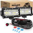 Nilight ZH303 2PCS 6.5 Inch 120W Spot & Flood Combo Driving 16AWG Wiring Harness for Led Work Light Triple Rows Off-Road Truck Car ATV SUV, White