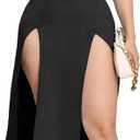 SILUI Women's Mock Neck Ribbed Knit Sexy Double High Slit Dress Plus Size 2025 Fall Going Out Long Midi Dresses (Black, XXL)