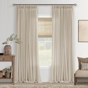Neutral Linen Curtains 102 Inch Long Pinch Pleated 2 Panels for Living Room Light Filtering Semi Sheer Pinch Pleat Curtain 102 Length Memory Trained Boho Farmhouse Earthy Tone Drapes Apricot Oatmeal (40"W x 102"L (Pack of 2))