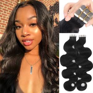 24 Inches Long Body Wave Tape in Hair Extensions 100Gram Human Hair Invisible Tape Ins Natural Black for Black Women Real Hair Tape in Extensions 40Pcs Double Sided Tapes Hair Extension