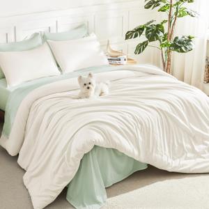 Litanika Ivory Comforter Set King Size, 3 Pieces Lightweight Solid Bedding Comforter Set, All Season Fluffy Bed Set (104x90In Comforter & 2 Pillowcases)