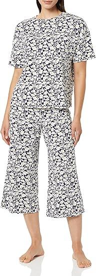 Amazon Essentials Women's Knit Jersey Capri Pajama Set, Loungewear Size XS, Navy Silhouette Floral