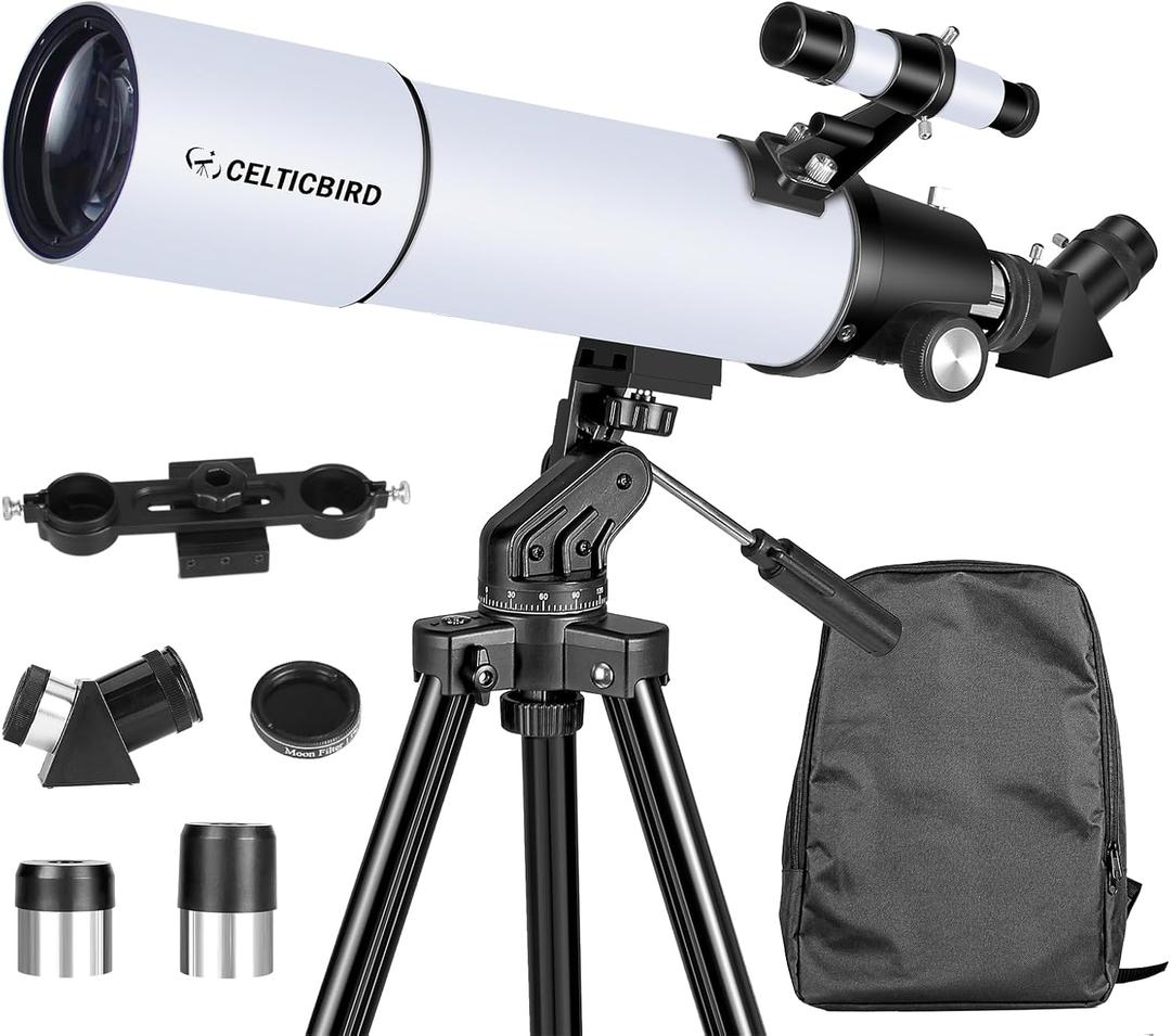 Telescope for Adults High Powered, 80mm Aperture 600mm Telescopes for Adults Astronomy, Travel Telescopio for Beginners with AZ Mount, Backpack, Phone Adapter, Moon Filter (80600white)