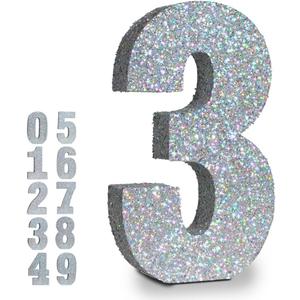 10 Inch Silver Glitter Big Number 3 Table Centerpieces Party Decorations,Birthday Chrismas Anniversary Graduation Centerpieces for Decorations,0-9 Numbers for Party Supplies