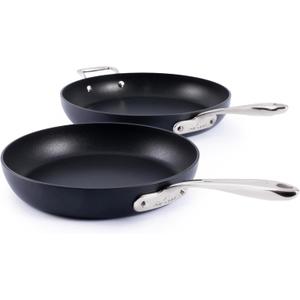 All-Clad HA1 Expert Hard Anodized Nonstick Frying Pan Set, 2-Piece 10" & 12" Skillet Set, Dishwasher-Safe, Oven-Safe Up to 500°F Compatible with All Stovetops (Gas, Electric & Induction) - Black