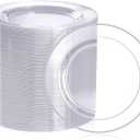FOCUSLINE 100 Count Clear Silver Plastic Plates 7 Inch, Disposable Heavy Duty Clear Plates with Silver Rim, Premium Hard Plastic Plate Fancy Disposable Salad Dessert Plate for Wedding Parties