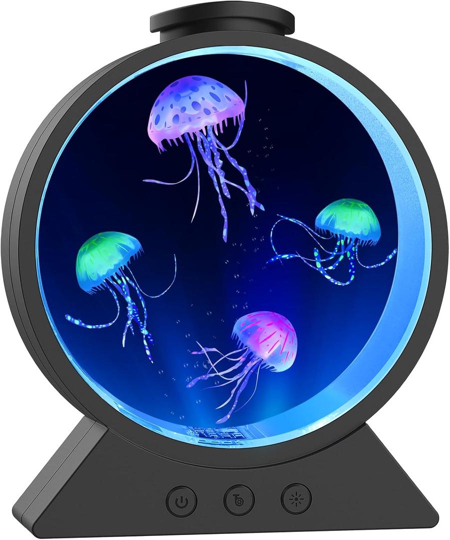 Jellyfish Lamp,Whisper-Quiet Sensory Aquarium Light,7 Color Mood Night Light with Adjustable Water Flow & 8H Timer,Rounded Tank Lamp for Home Office Bedroom Decor for Kids Adults(Black)