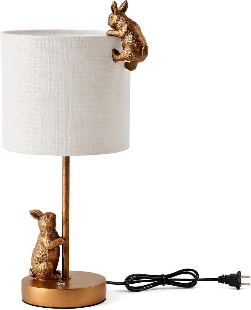 Whimsical 3-Way Dimmable Rabbit Table Lamp 14.5" Antique Bronze Bunny Bedside Light with 7W E26 LED Bulb, Unique Woodland Animal Nightlight for Kids Bedroom Living Room Nursery Decor