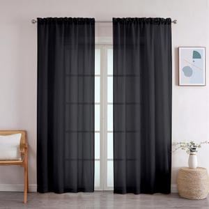 OWENIE Crushed Black Sheer Curtains 84 Inch Length 2 Panels Set for Living Room/Bedroom, Rod Pocket Window Treatment Light Filtering Semi Sheer Crinkled Curtains, 2 pcs, Each 42" W x 84" L