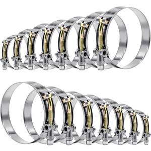 14 Pcs 7 Sizes T-Bolt Hose Clamps, 304 Stainless Steel Turbo Intake Intercooler Clamp,Working Range 32-91mm for 1-3" Hose ID, Radiator Hose Clamps Assortment Set