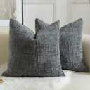 MANDIOO Pack of 2 Soft Chenille Textured Throw Pillow Covers Square Accent Solid Decorative Cushion Cover Cozy Farmhouse Pillow Case for Couch Sofa Bed Living Room 18x18 Inch Dark Gray