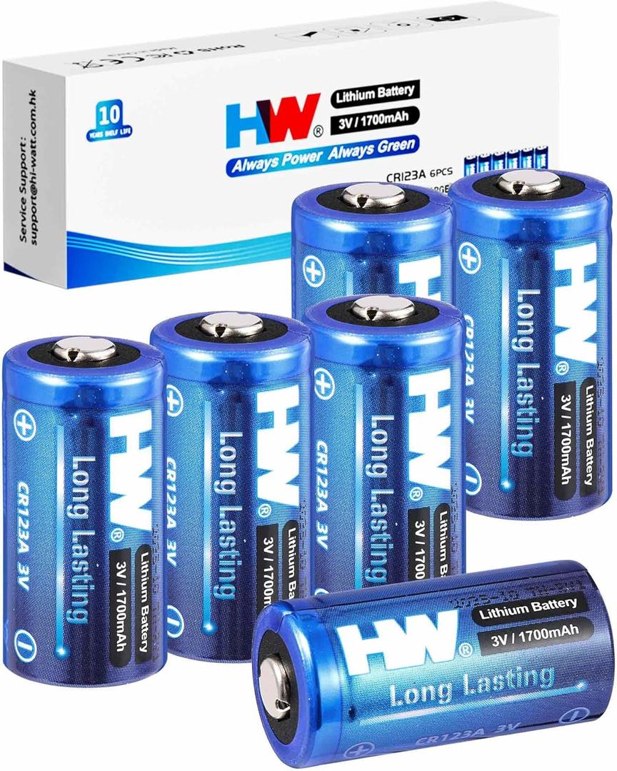 HW CR123A 3V Lithium Battery, [6-Pack] 1700mAh High Capacity 123 Batteries, 3 Volt CR17345 for Fire Alarm/Range Finder/Smoke Alarm/Smoke Detector/Flashlight, Etc (Non-Rechargeable)