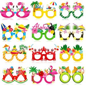 Moon Boat 60Pcs Hawaiian Luau Paper Glasses for Adults Bulk, Summer Beach Party Photo Props Hawaii Tiki Tropical Pool Sunglasses Decorations Supplies
