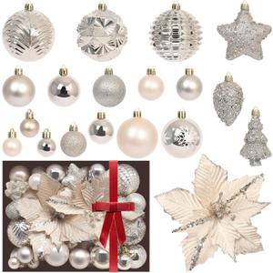 RoseCraft Champagne Christmas Ball Ornaments, 54 Pack Shatterproof Christmas Ornamnets for Christmas Tree Hanging Decorations Include Flower, for Home Indoor Holiday Party Xmas Decor.