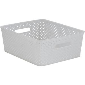 Simplify Medium Resin Wicker Tote | Storage Bin | Plastic Organizer | Carrying Handles | Bathroom | Pantry | Accessories | Cleaning Products | White