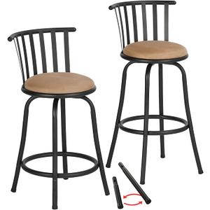 Bar Stools Swivel Set of 2, Barstools Adjustable Counter Height Low Back with Comfortable Footrest, Armless Bar Chairs for Kitchen Island Bar Height with Interchangeable Legs, 24/29 Inch, Brown
