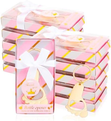 Wxzumg 24 Pcs Baby Girl Foot Keychain Footprint Bottle Openers Small Foot Bottle Opener Keychain Souvenir for Guests Baby Shower Return Gift for Party Favors with Pink Boxes Gifts or Decorations