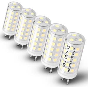 AC/DC 12-24V 5W G6.35 LED Bulb Daylight White 6000K G6.35/GY6.35 Bi-Pin Base JC Type LED 50W Halogen Replacement Bulb for Pendant Puck Closet Accent Landscape Lights, Non-Dimmable, 5 Pack