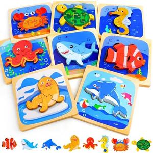 TOY Life Wooden Puzzles for Toddlers 2-4, Sea Animals Puzzles for Toddlers 1-3, Wood Puzzles Educational Montessori Toys Gifts for 1 2 3 Year Old, Baby Kids Learning Toy