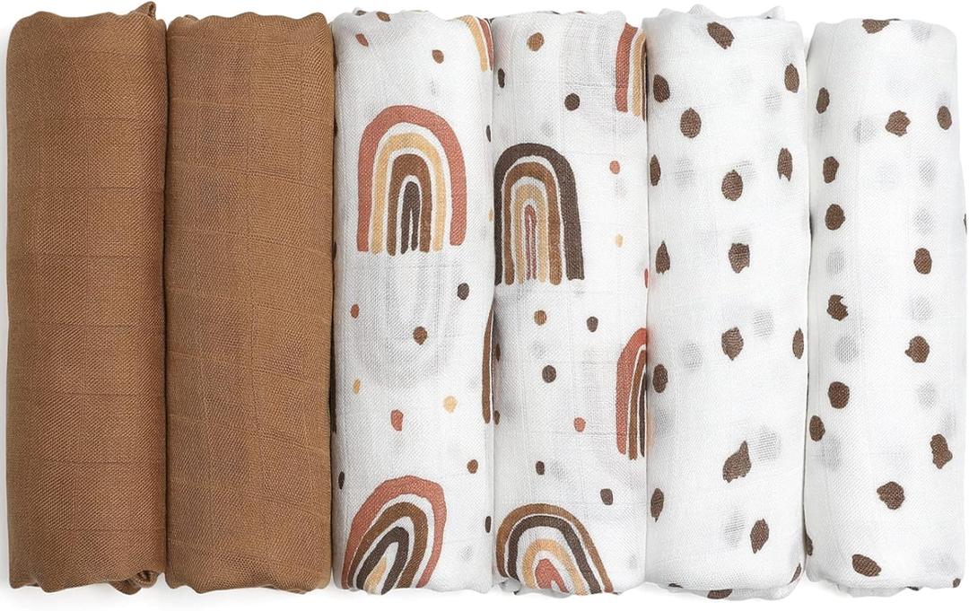 GLLQUEN BABY Receiving Blanket Boy Cotton Muslin Swaddle Blankets Girl Newborn Squares Breathable & Soft Thin Baby Blankets Cloths Double Absorbent Infant Swaddling Wrap - 6 Pack (Rainbow)