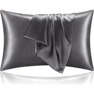 BEDELITE Satin Pillowcase for Hair and Skin, Super Soft and Cooling Similar to Silk Pillow Cases 2 Pack with Envelope Closure, Gift for Women Men(20"x30" Queen Size, Dark Grey)