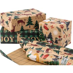 RUSPEPA Christmas Wrapping Paper Rolls with Tags and Jute String - 17 inches x 10 feet per Roll, Total of 3 Rolls (Penguins)