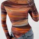 PRETTYGARDEN Womens Fall Trendy Off Shoulder Y2k Tops 2026 Tie Dye Mesh Long Sleeve Shirts Asymmetrical Ruched Floral Blouse, XL