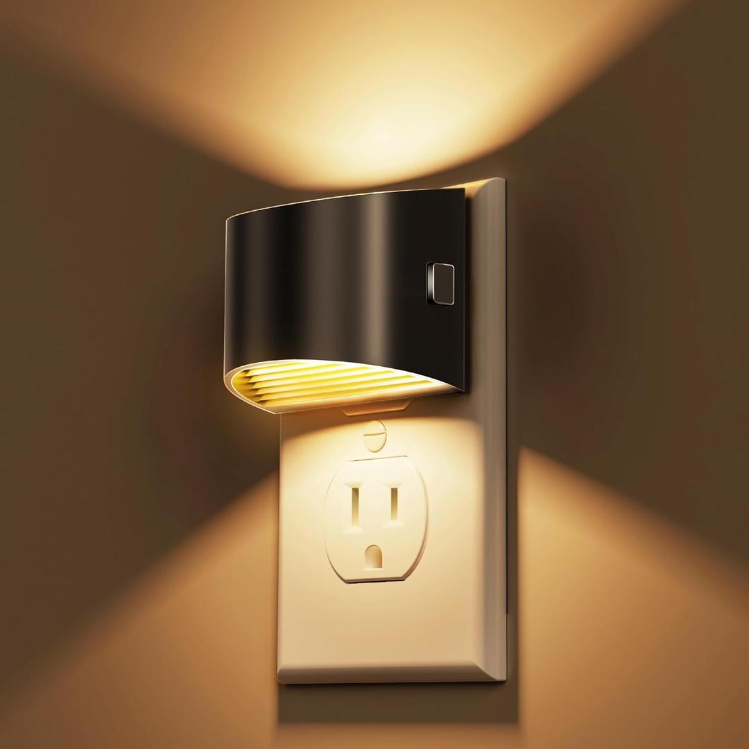 2 x L LOHAS LED Night Lights Plug into Wall 2 Pack, Dusk to Dawn Sensor Nightlight, Brightness Adjustable, 3000K Soft White