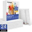 FUMILE 8x10 Canvas for Painting Stretched, 24 Pack Canvases for Painting-5/8 in Profile Primed White Blank Painting Canvas Value Pack for Oil & Acrylic Paint