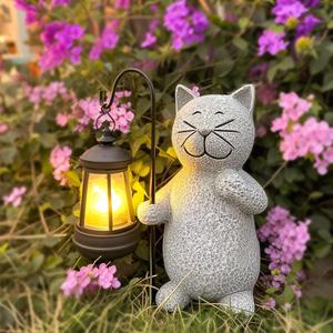 Cat Solar Garden Statues,Resin Cat Carrying Lantern Design Figurine Decorations with Solar Lights Lantern, OutdoorStatue Decor Art for Lawn Yard Front Patio Balcony