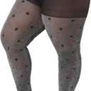 WiliW Polka Dot Plus Size Tights for Women Shimmer Patterned High Waist Tights 40D Shiny Sheer Black Pantyhose (3X-Large-4X-Large Plus)