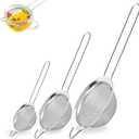 3Pcs Fine Mesh Strainer with Handle, Small Medium Large Size Sieve Strainers Set, Stainless Steel Sifter Colander for Kitchen Baking Juice Quinoa Food Flour