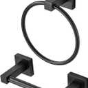WOLIBEER Black Toilet Paper Holder Towel Ring, Matte Bathroom Hand Towel Holder Toilet Roll Holder, Modern Bath Hardware Set Wall Mounted Stainless Steel 2 Pieces